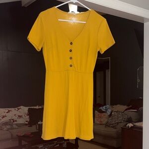 Lush Mustard Button-Front Mini Dress